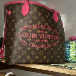 Louis Vuitton Brown Monogram Tote with Pink Trim and Logo